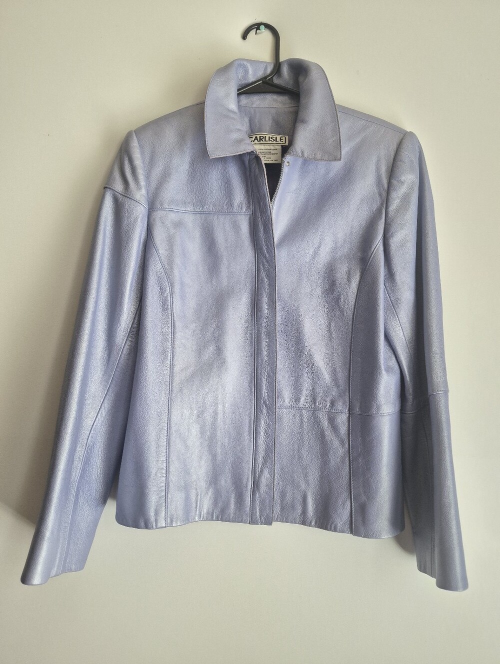 Carlisle Metallic Lavender Leather Jacket Sz 8 Quiet Luxury Old Money